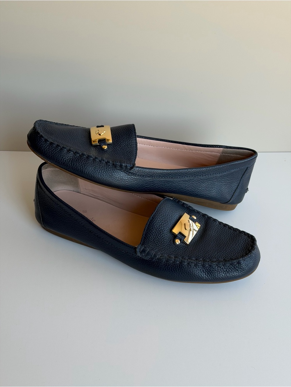 kate spade Blue Leather Carmen Loafers with Gold Accent Size 11
